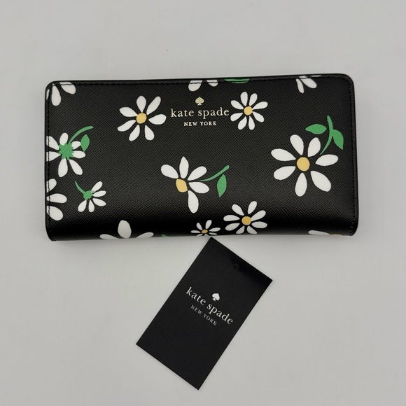 kate spade Handbags - Kate Spade Dana Daisies Large Slim Bifold Wallet Black Multi